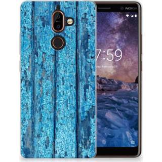 👉 Blauw Nokia 7 Plus Uniek TPU Hoesje Wood Blue 8718894961988