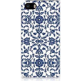 👉 Standcase blauw IPhone SE|5S|5 Uniek Hoesje Flower Blue 8718894971888