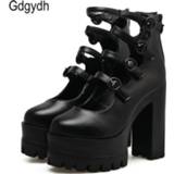 👉 Shoe zwart vrouwen Gdgydh Spring Autumn Platform Shoes Woman Thick Heel Female Single Ankle Strap Sexy Buckle Women Pumps High Heels Black