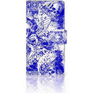 👉 Blauw Sony Xperia E5 Uniek Boekhoesje Angel Skull Blue 8718894342862