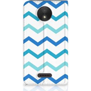 Standcase blauw Motorola Moto C Plus Uniek Hoesje Zigzag 8718894416846