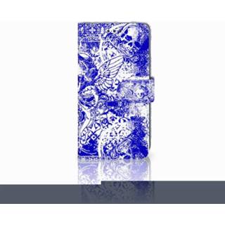👉 Blauw Apple iPhone Xr Uniek Boekhoesje Angel Skull Blue 8718894420348