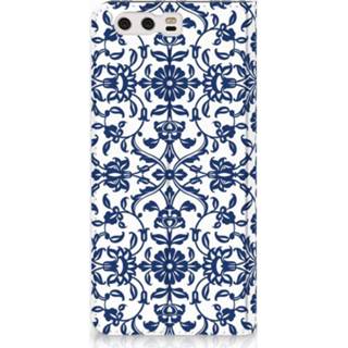 👉 Standcase blauw Huawei P10 Plus Uniek Hoesje Flower Blue 8718894500460