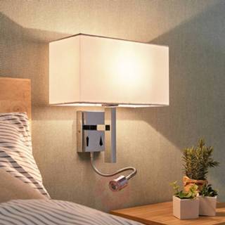 👉 Wand lamp wit a++ stof Wandlamp Pelto met leesarm en twee schakelaars