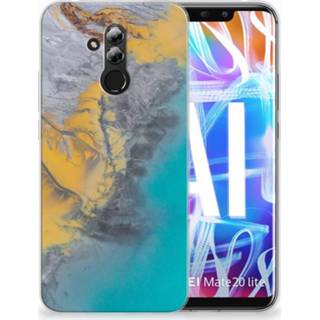 👉 Blauw goud Huawei Mate 20 Lite TPU Hoesje Design Marble Blue Gold 8718894593370