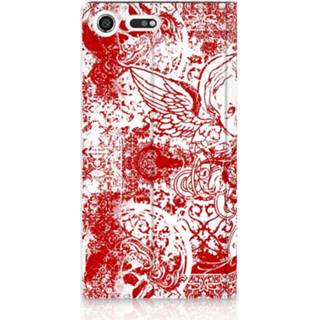 👉 Standcase rood Sony Xperia XZ Premium Hoesje Design Angel Skull Red 8718894603833