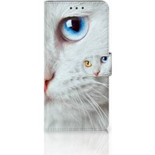 👉 Witte Samsung Galaxy A8 Plus (2018) Uniek Boekhoesje Kat 8718894762493