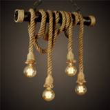 👉 Hanger Vintage Industrial Decor Pendant Double Head wood lamp E27 Edison Rope Restaurant Themed Hemp Coffee Bar