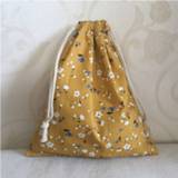 👉 Organizer geel YILE Cotton Twill Drawstring Travel Bag Party Gift Print Mini Flower Yellow 8705C