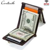 👉 CONTACT'S Crazy Horse cowhide leather RFID money clip slim card wallet trifold male cash clamp man cash holder zip coin pocket