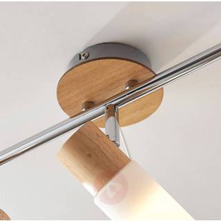 👉 Plafondlamp warmwit a+ wit glas hout Christoph - LED met en 3 lampen