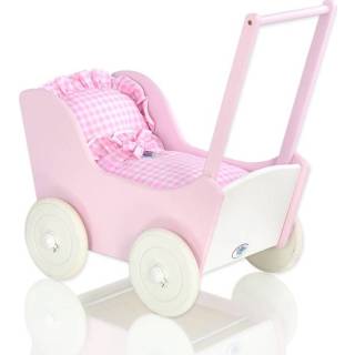 👉 Houten poppenwagen hout roze wit Roze/Wit-Exclusief beddengoed 8718924909409