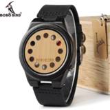 👉 Watch zwart leather BOBO BIRD WB17 Mens Watches Top Brand Luxury Black Sandalwood Bamboo 12 Holes Dial Quartz With Real Band OEM