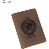 👉 Kaarthouder leather CCCP Travel Accessories Card Holders USSR Soviet Union national emblem Passport Cover Cow Russian Holder