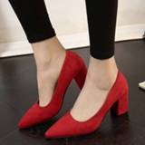 👉 Shoe rood zwart suede Free shipping Pumps 2018 Pointed high-heeled shoes with heel a shallow mouth female red bride black wild