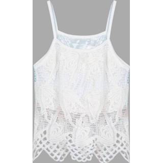 👉 Polyester s|m|l|xl vrouwen Weiß Hollow Out Cami