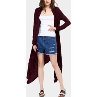 👉 Shirt cotton vrouwen burgundy s|m|l|xl One Size Causal Long Sleeves Irregular Hem Cardigan