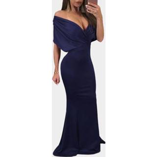👉 Dress polyester s|m|l|xl marine vrouwen One Size Navy Crossed Front V-neck Maxi Party
