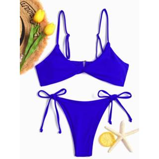 👉 Bikini polyester vrouwen S|M|L One Size blauw Blue Spaghetti Twisted Front Tie-up Design Set