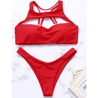 👉 Bikini polyester One Size rood vrouwen S|M|L Red Cut Out Padded Design Set