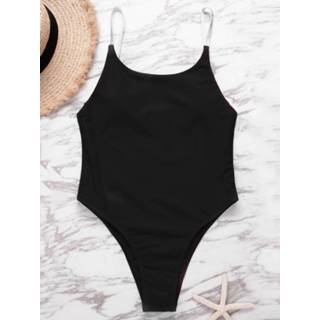 👉 Sleeveless zwart nylon S|M|L vrouwen Black Spaghetti Scoop Neck Swimwear