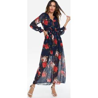 👉 Riem polyester One Size vrouwen marine Navy Belt Floral Print Fashion Maxi dress