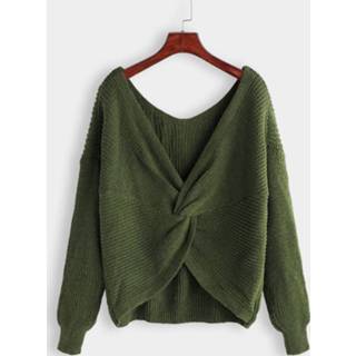 👉 Sweater donkergroen cotton One Size vrouwen Army Green Knotted Double Wearing Fashion