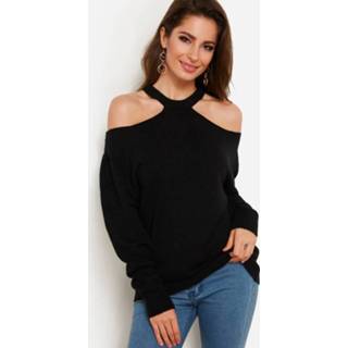 👉 Sweater cotton zwart One Size vrouwen Black Halter Cold Shoulder Fashion New