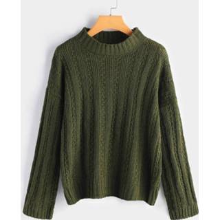 👉 Shirt polyester f vrouwen One Size donkergroen Army Green Round Neck Long Sleeves Sweater