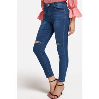 👉 Skinny jeans polyester s|m|l|xl vrouwen One Size blauw Blue Random Ripped Details