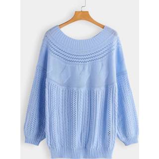 Shirt blauw acrylic s|m|l|xl|xxl vrouwen Blue Knot Details One Shoulder Hollow Long Sleeves Sweaters