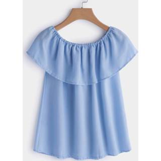 Blous cotton One Size blauw xl|xxl|3xl|4xl vrouwen Plus Blue Tiered Design Off Shoulder Blouse