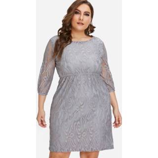 👉 Dress grijs polyester xl|xxl|3xl|4xl vrouwen Plus Size Grey Lace Mini