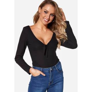 👉 Shirt zwart polyester s|m|l|xl vrouwen Black Backless Design Plain Deep V Neck Long Sleeves Bodysuits