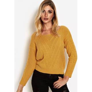 👉 Shirt acrylic One Size geel xs|s|m|l|xl|xxl vrouwen Yellow Plain Round Neck Knot Details Long Sleeves Sweaters