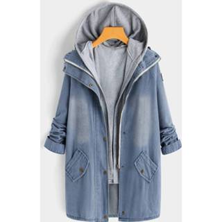 👉 Hoodie blauw cotton One Size vrouwen Plus Light Blue Two Piece Hoodies Denim Coat