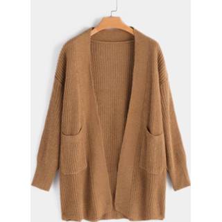 👉 Sweater polyester One Size vrouwen coffee Open Front Coat With Slip Pocket