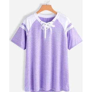 Shirt purper cotton xl|xxl|3xl|4xl|5xl vrouwen Plus Size Purple Lace-up Design T-shirt