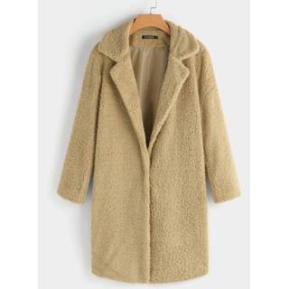 👉 Shirt kaki polyester One Size vrouwen Khaki Lapel Collar Long Sleeves Button Design Coat