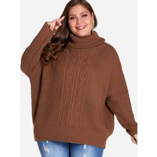 👉 Shirt acrylic One Size vrouwen coffee Plus High Neck Bat Sleeves Sweater