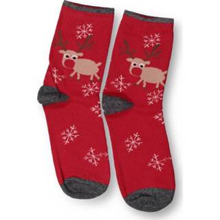 👉 Sock rood cotton One Size vrouwen Red Christmas Elk Graphic Socks