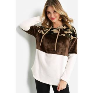 👉 Hoodie polyester One Size vrouwen color block Camo Long Sleeved Fluffy