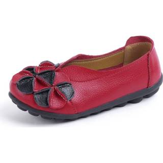 👉 Rood leather One Size vrouwen Red Genuine Flowers Embellished Flats
