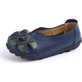 👉 Blauw leather One Size vrouwen dark blue Genuine Flowers Embellished Flats
