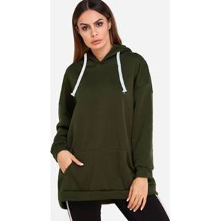 Shirt donkergroen cotton One Size vrouwen Green Hooded Design Plain Long Sleeves Hoodie With Slip Pockets