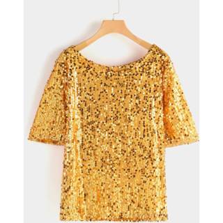 👉 Blous goud polyester One Size vrouwen Plus Gold Sequin Blouse