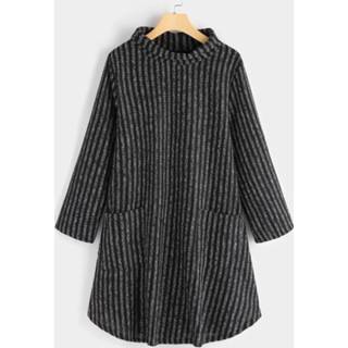 👉 Shirt zwart cotton One Size vrouwen Black Side Pockets Sheer Perkins Collar Long Sleeves Tee