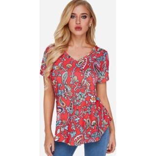 👉 Short sleeve other One Size vrouwen multi Random Floral Print V-neck Sleeves T-shirt