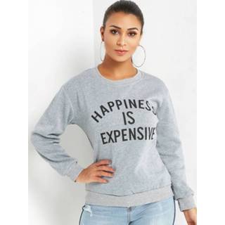 Shirt grijs other One Size vrouwen Grey Letter Round Neck Long Sleeves Jumper