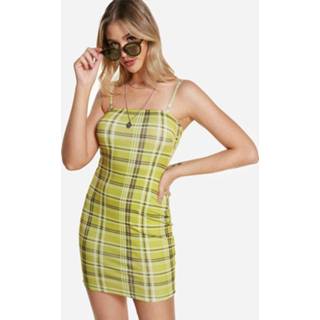 Dress donkergroen other One Size vrouwen Green Grid Spaghetti Strap Bodycon